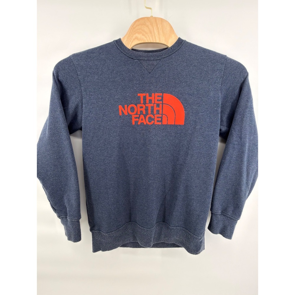 The North Face Crewneck Sweatshirt Mens Small Blue Orange Logo Pullover